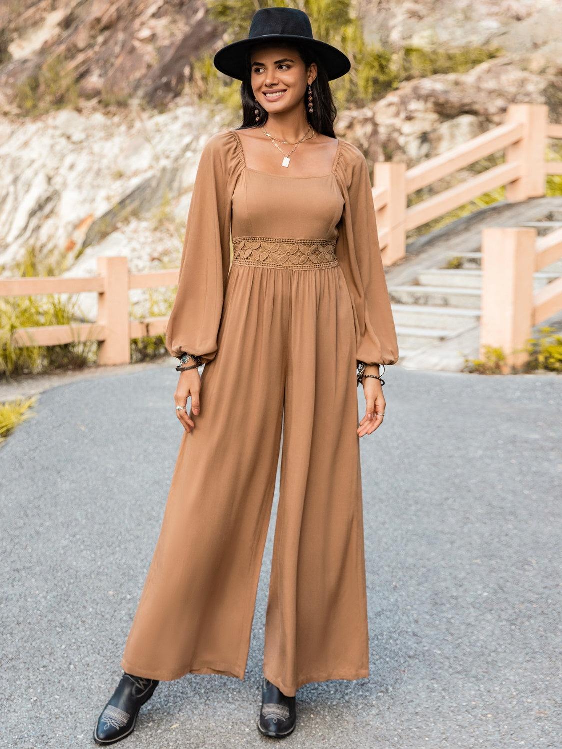 Square Neck Wide Leg Jumpsuit - Trendsi