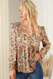 Floral V-Neck Babydoll Blouse - Flyclothing LLC