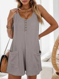 Waffle-Knit Scoop Neck Wide Strap Romper - Flyclothing LLC