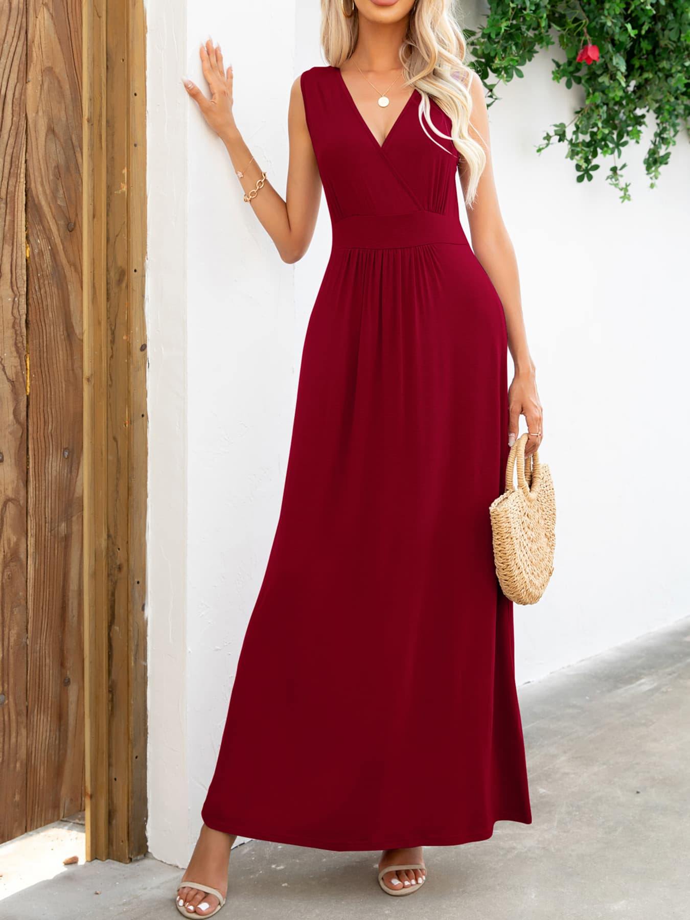 Surplice Neck Sleeveless Maxi Dress - Flyclothing LLC