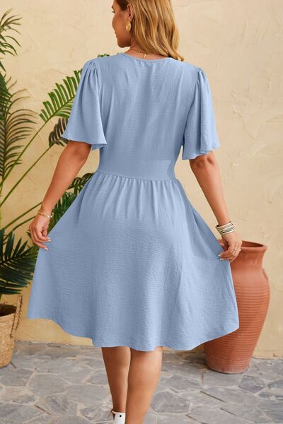 Ruched Surplice Short Sleeve Dress - Flyclothing LLC