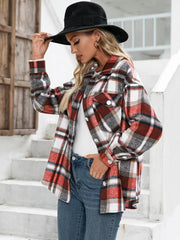 Meet You Outside Plaid Button Down Curved Hem Shacket - Flyclothing LLC