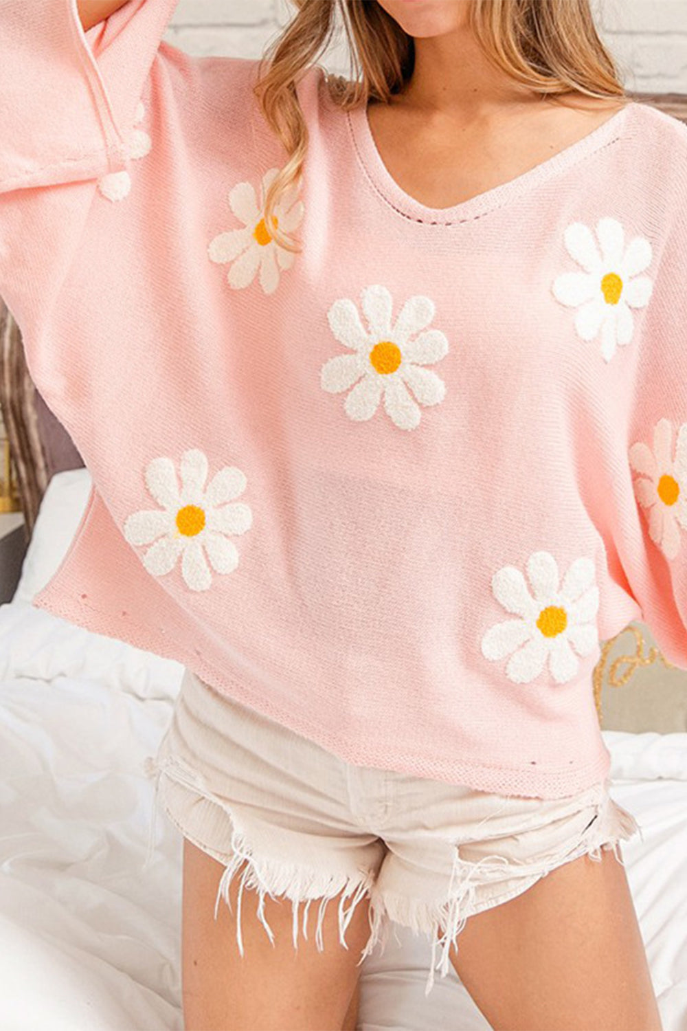 Flower Pattern Long Sleeve Sweater - Flyclothing LLC