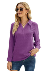 Swiss Dot Johnny Collar Blouse - Flyclothing LLC