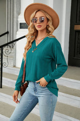 Decorative Button V-Neck Long Sleeve T-Shirt - Flyclothing LLC