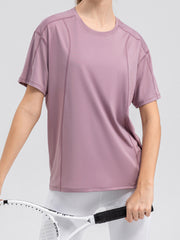 Round Neck Short Sleeve Active Top - Flyclothing LLC