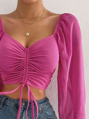 Drawstring Sweetheart Neck Cropped Top - Trendsi