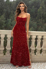 Sequin Backless Split Maxi Dress - Flyclothing LLC