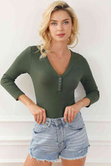 Snap Down Waffle-Knit Bodysuit - Flyclothing LLC