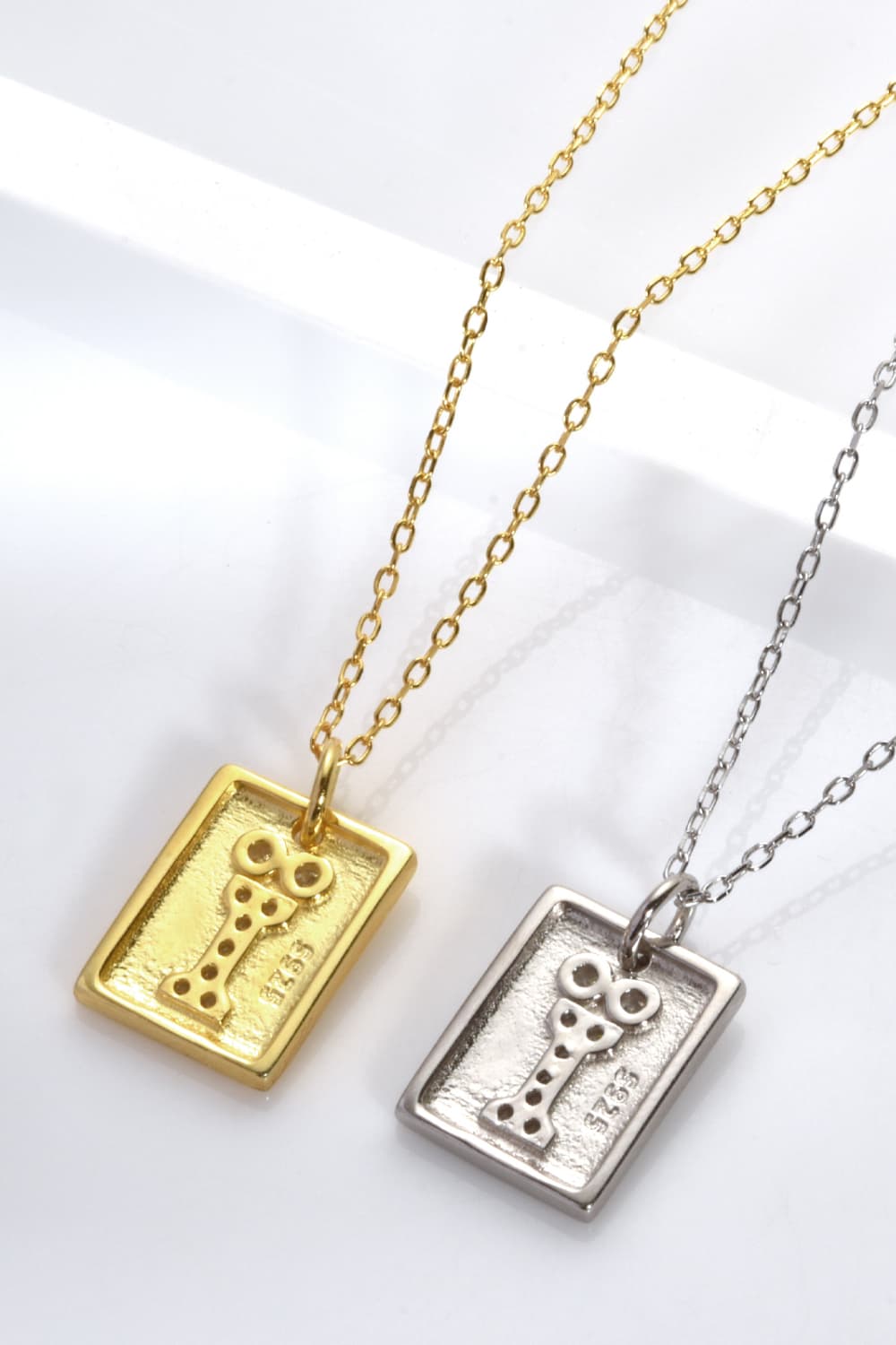 Inlaid Zircon Rectangle Pendant Necklace - Flyclothing LLC