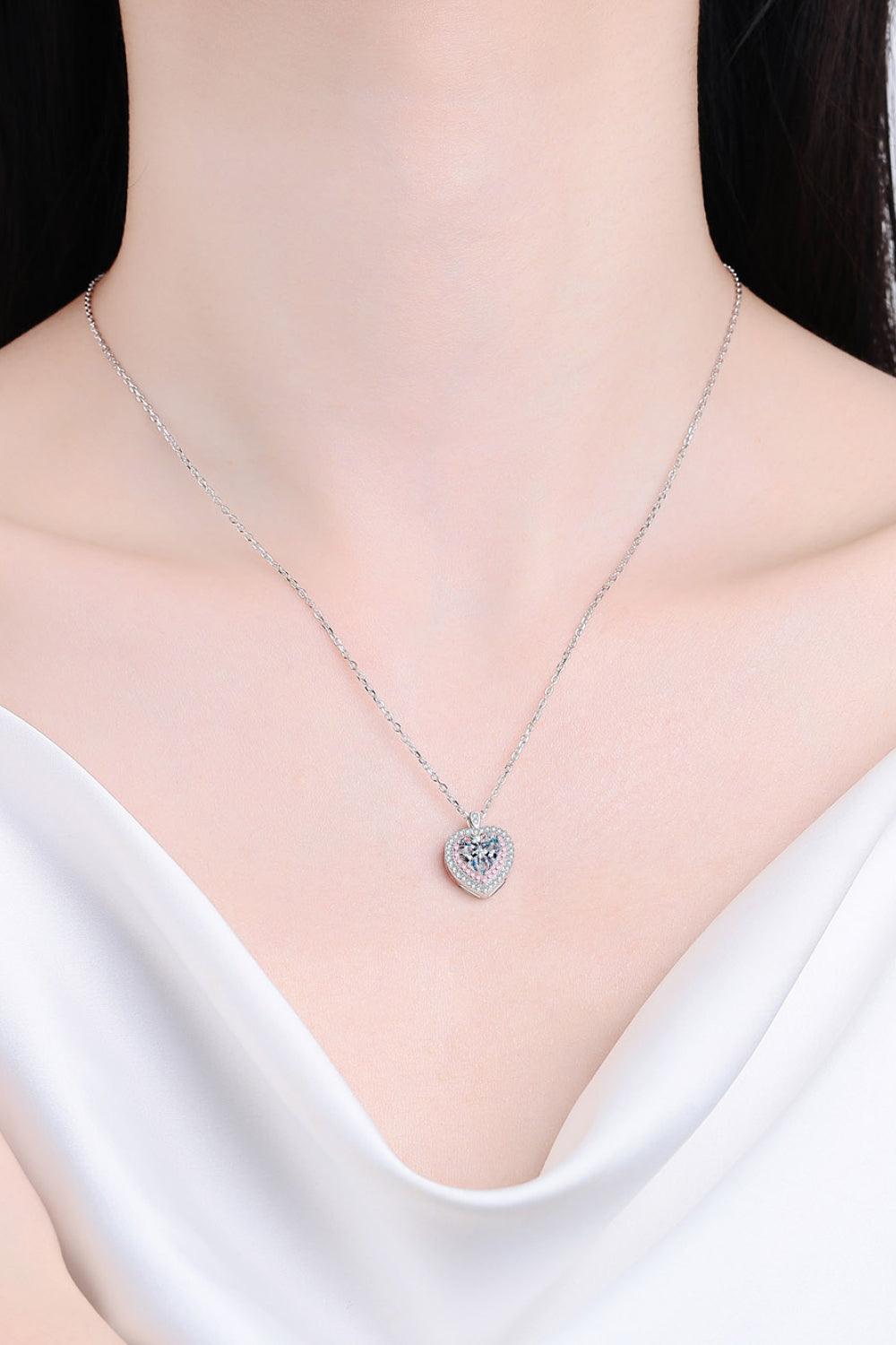 925 Sterling Silver 1 Carat Moissanite Heart Pendant Necklace - Flyclothing LLC