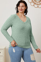 Basic Bae Full Size Ribbed V-Neck Long Sleeve T-Shirt - Flyclothing LLC