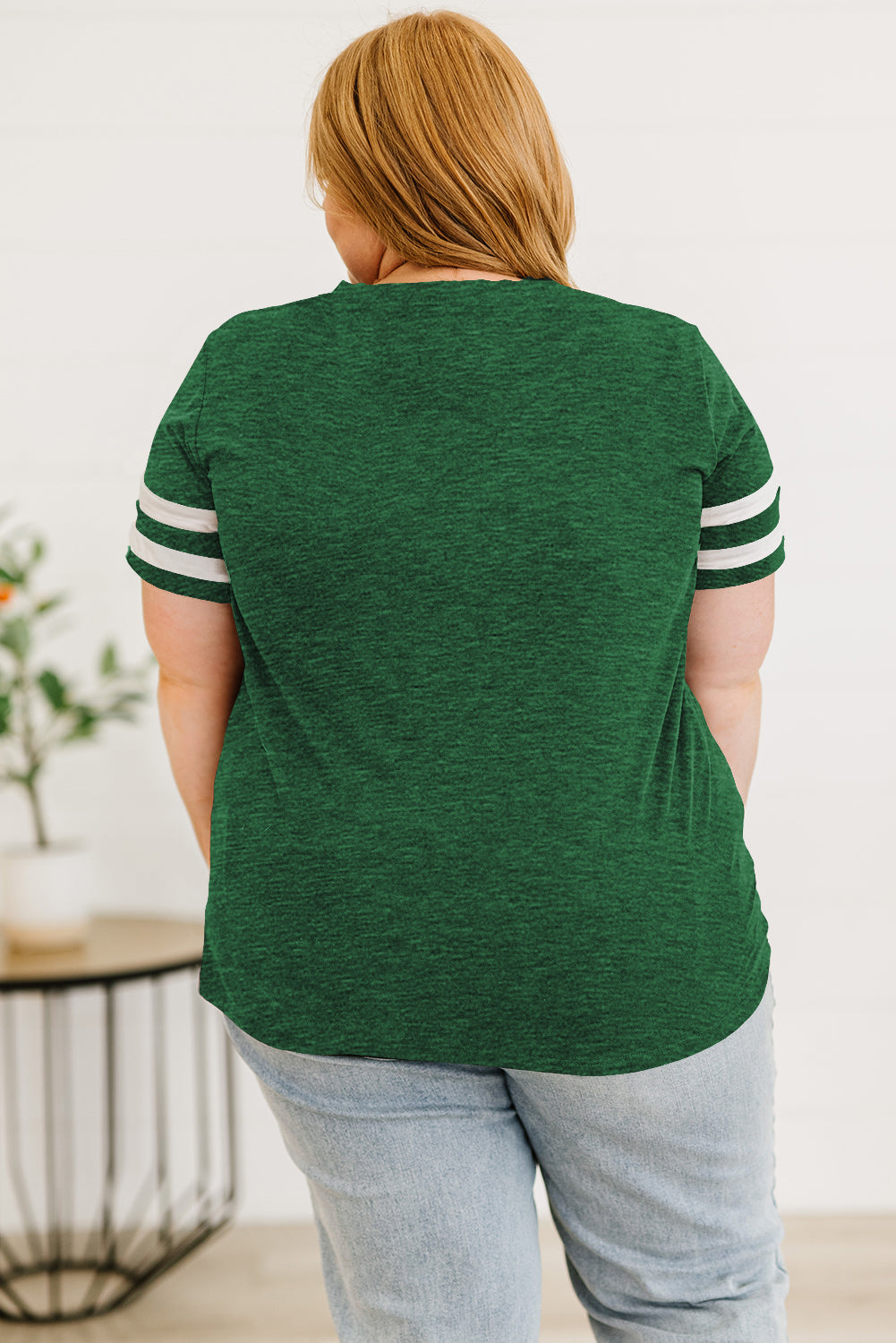 Plus Size Striped V-Neck Tee Shirt - Flyclothing LLC