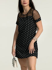 Polka Dot Short Sleeve Mini Dress - Flyclothing LLC