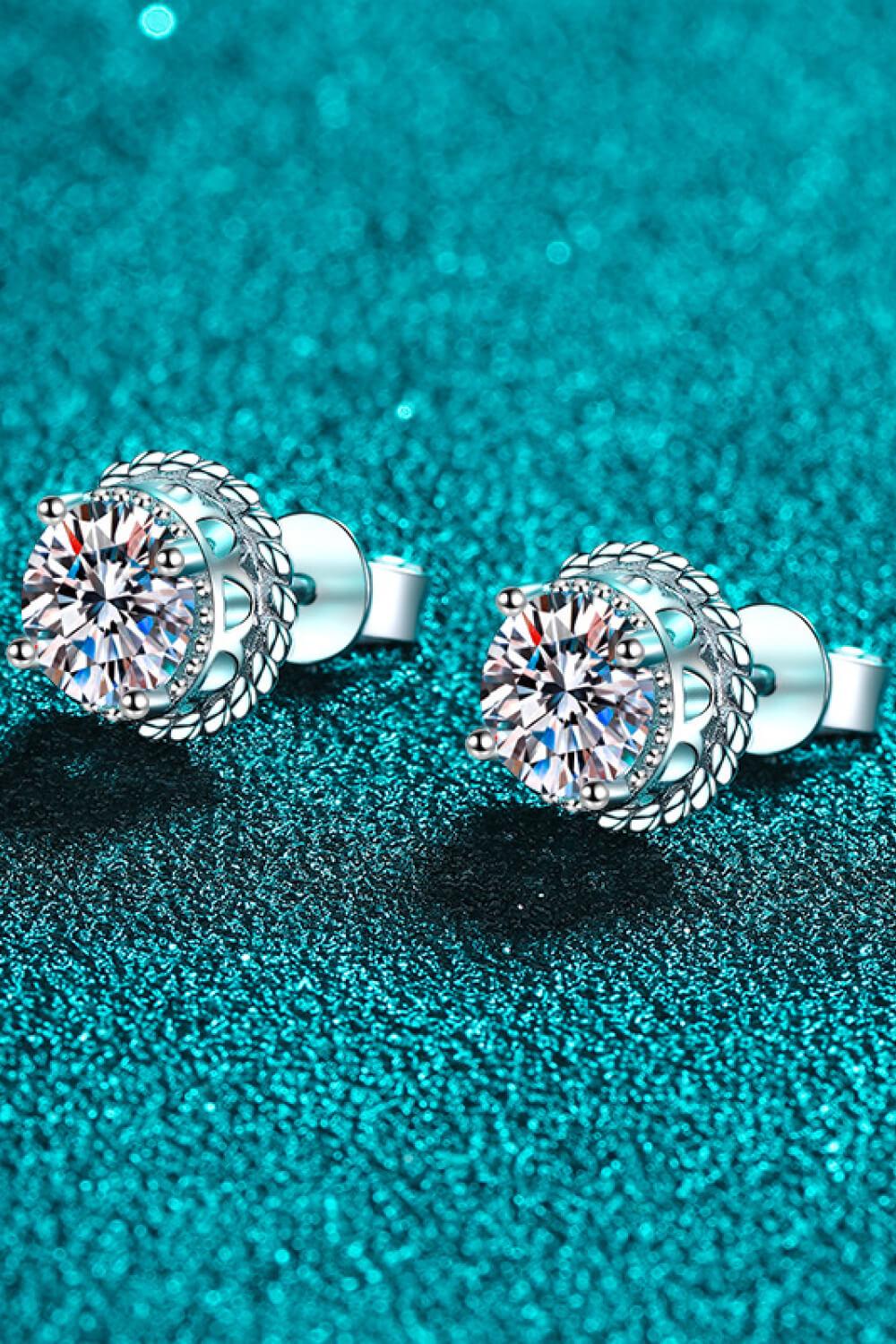 1 Carat Moissanite Rhodium-Plated Round Stud Earrings - Flyclothing LLC