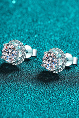 1 Carat Moissanite Rhodium-Plated Round Stud Earrings - Trendsi