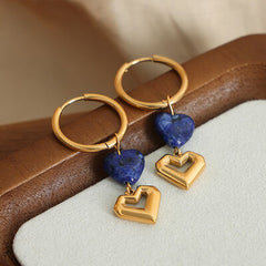 Heart Shape Lapis Lazuli Dangle Earrings - Flyclothing LLC