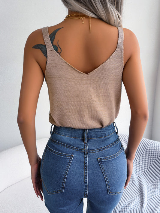 Openwork Scoop Neck Knit Tank Top - Flyclothing LLC