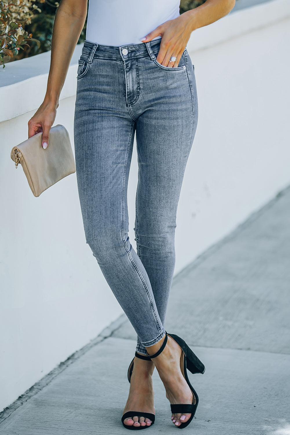 Ankle-Length Skinny Jeans with Pockets - Flyclothing LLC