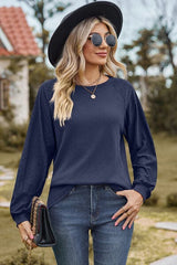 Eyelet Round Neck Long Sleeve T-Shirt - Trendsi