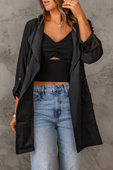 Drawstring Hooded Longline Jacket - Flyclothing LLC