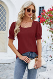 Eyelet Square Neck Short Sleeve T-Shirt - Flyclothing LLC