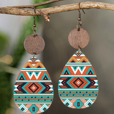 Geometric Wooden Teardrop Earrings - Flyclothing LLC