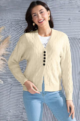 Cable-Knit Button Up Dropped Shoulder Cardigan - Trendsi