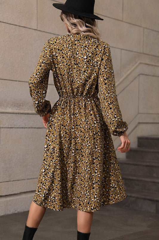 Printed Long Sleeve Midi Dress - Flyclothing LLC