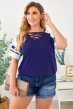 Plus Size Contrast Crisscross Tee Shirt - Flyclothing LLC