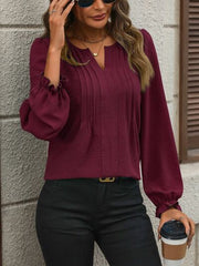 Notched Flounce Sleeve Blouse - Flyclothing LLC