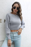 Cropped Round Neck Raglan Sleeve Ribbed Pullover Sweater - Flyclothing LLC