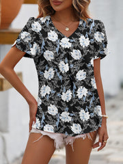 Ruche V-Neck Petal Sleeve Top - Flyclothing LLC