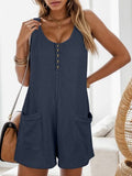 Waffle-Knit Scoop Neck Wide Strap Romper - Flyclothing LLC