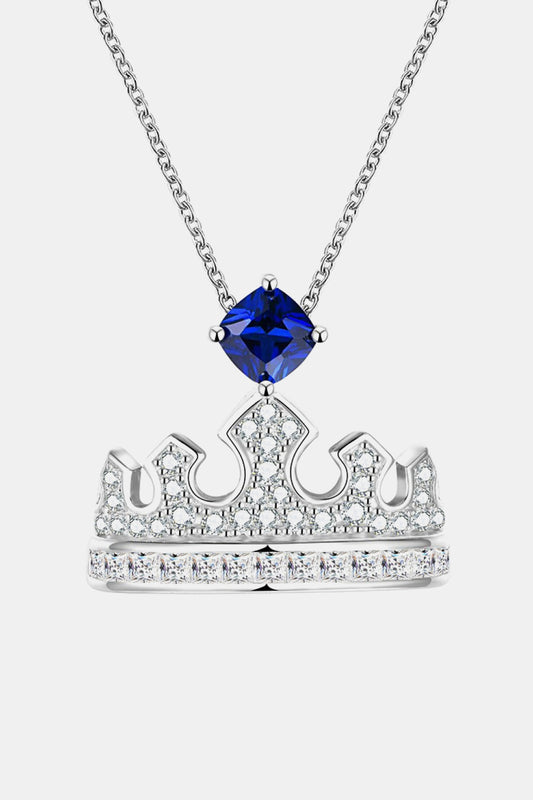 Zircon Lab-Grown Sapphire Crown Shape Pendant Necklace - Flyclothing LLC