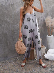 Printed Spaghetti Strap Jumpsuit with Pockets - Flyclothing LLC