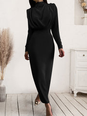 Ruched Turtleneck Long Sleeve Dress - Flyclothing LLC