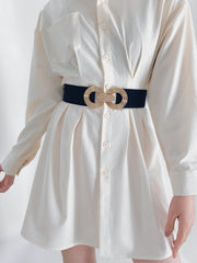 Geometric Buckle Elastic Wide Belt - Flyclothing LLC