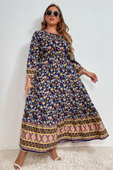 Plus Size Bohemian Round Neck Maxi Dress - Flyclothing LLC