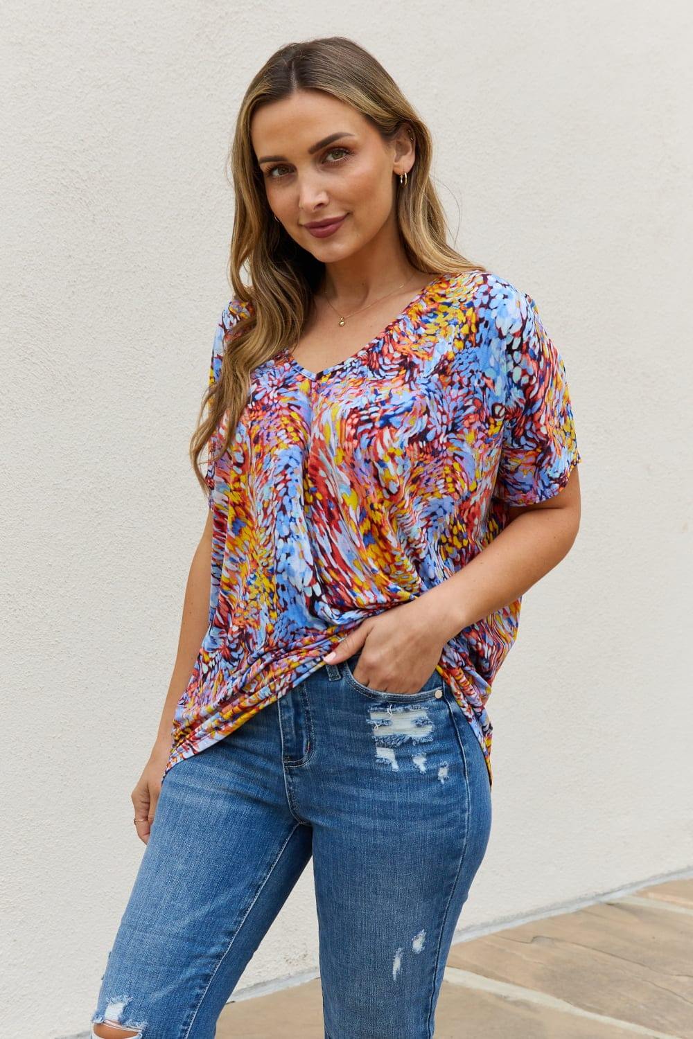 Be Stage Full Size Printed Dolman Flowy Top - Trendsi