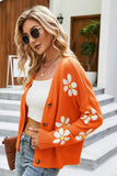 Floral Ribbed Trim Drop Shoulder Cardigan - Flyclothing LLC