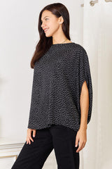 Double Take Printed Dolman Sleeve Round Neck Blouse - Flyclothing LLC