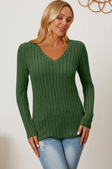 Basic Bae Full Size Ribbed V-Neck Long Sleeve T-Shirt - Flyclothing LLC