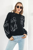 Cat Pattern Round Neck Long Sleeve Pullover Sweater - Flyclothing LLC