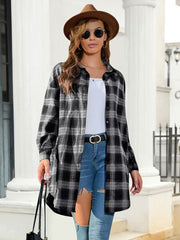 Plaid Button Up Dropped Shoulder Shirt - Flyclothing LLC