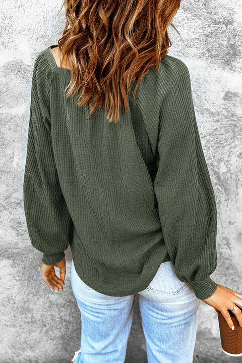 Square Neck Waffle-Knit Top - Flyclothing LLC