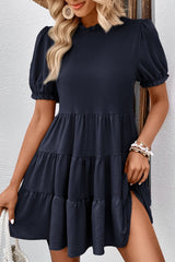 Puff Sleeve Tie Back Tiered Dress - Flyclothing LLC