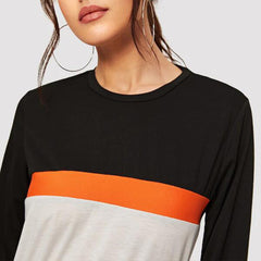 Color Block Round Neck Long Sleeve Tee - Flyclothing LLC