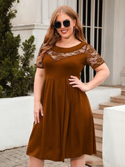 Plus Size Ruched Round Neck Short Sleeve Dress - Flyclothing LLC