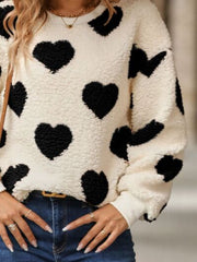 Fuzzy Heart Dropped Shoulder Sweatshirt - Flyclothing LLC